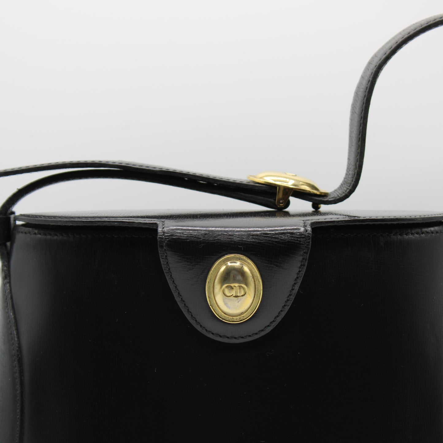 Christian Dior Gold Logo Accent Black Leather Handle Bag