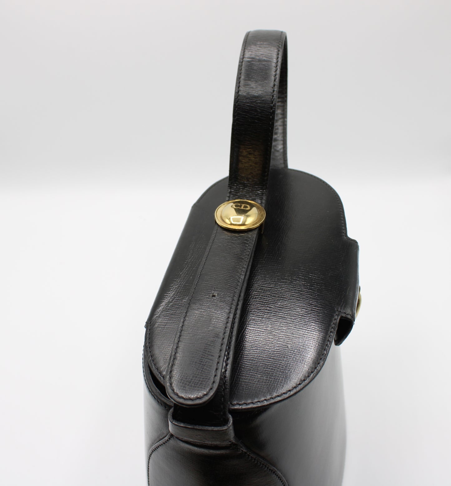 Christian Dior Gold Logo Accent Black Leather Handle Bag