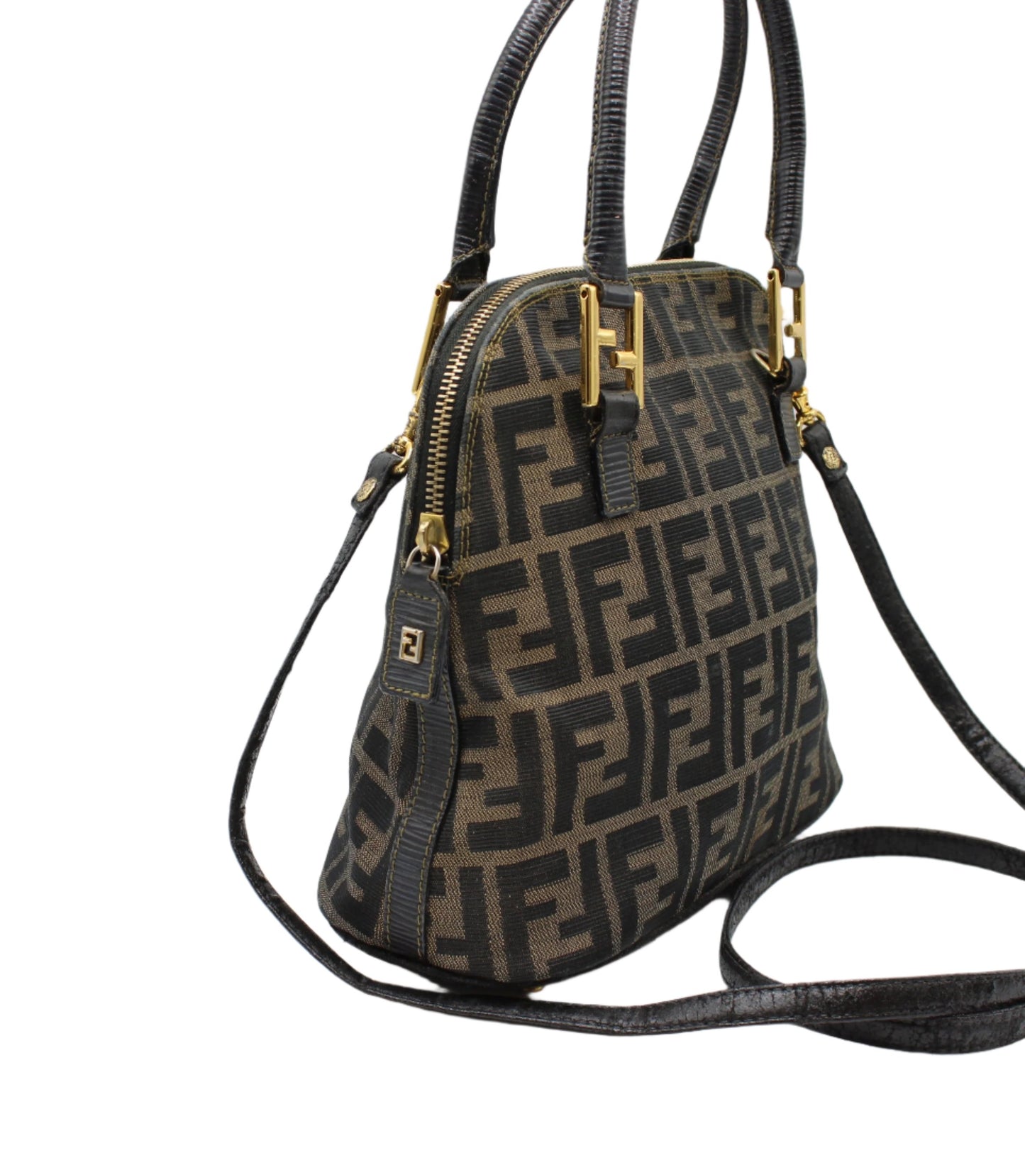 Fendi Brown Zucca Canvas Dome 2-Way Crossbody Handle Bag