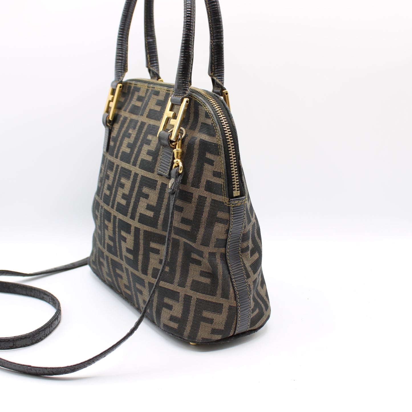 Fendi Brown Zucca Canvas Dome 2-Way Crossbody Handle Bag