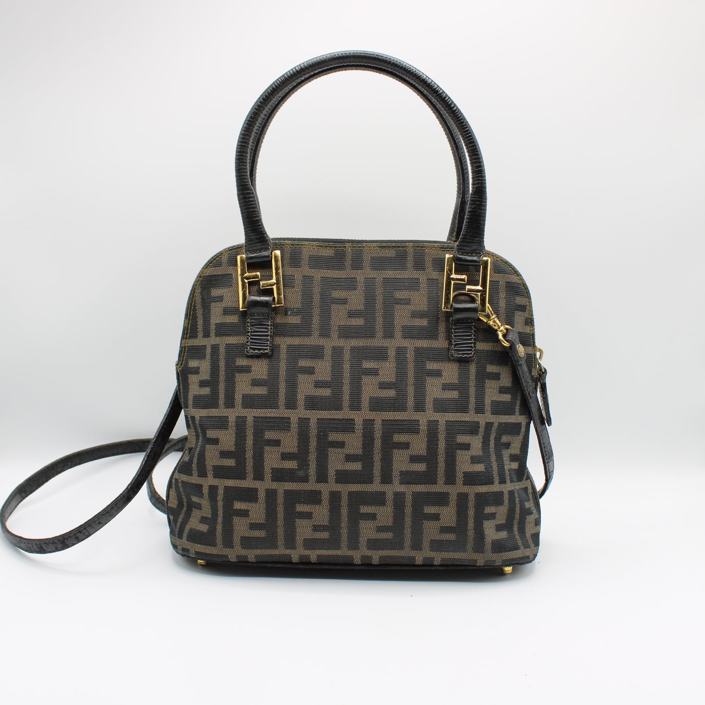 Fendi Brown Zucca Canvas Dome 2-Way Crossbody Handle Bag