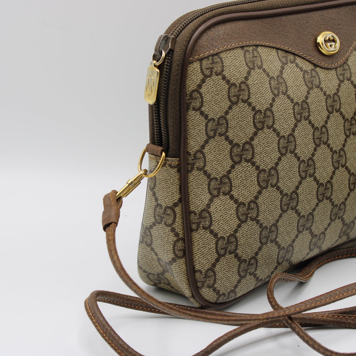 Gucci Beige GG Canvas Leather Crossbody Bag