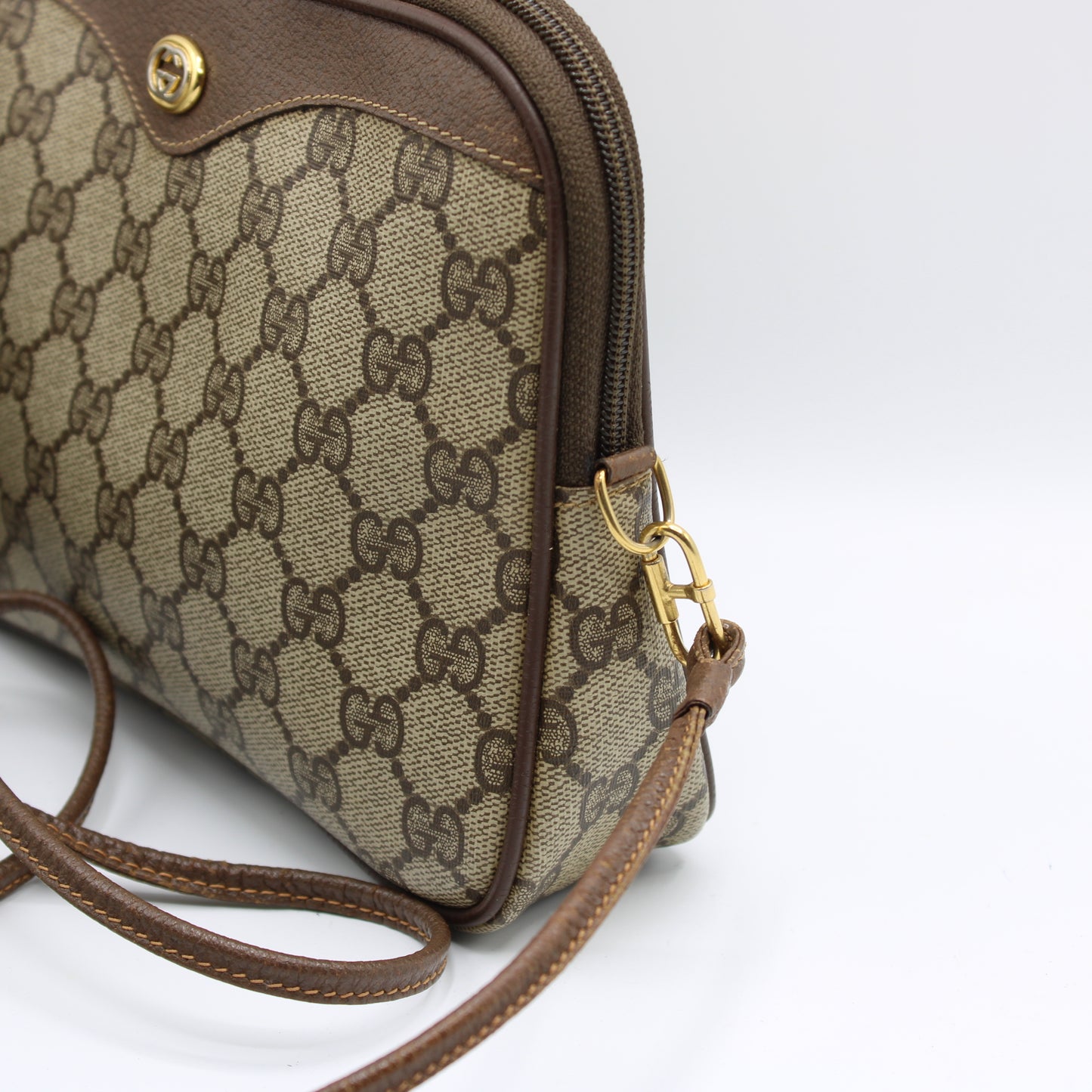 Gucci Beige GG Canvas Leather Crossbody Bag