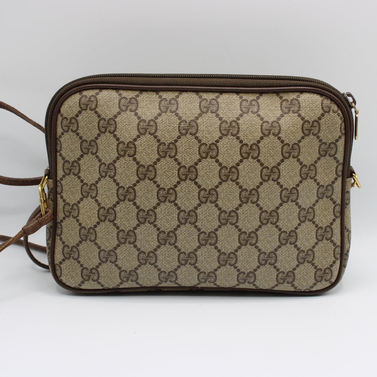 Gucci Beige GG Canvas Leather Crossbody Bag