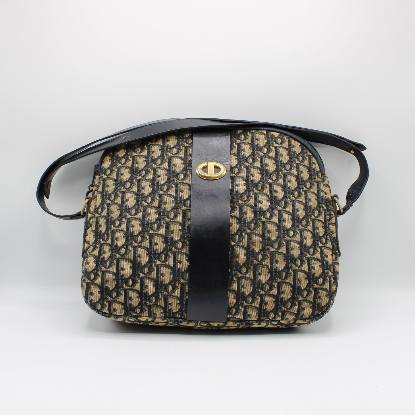 Christian Dior Navy Monogram Canvas Leather Shoulder Bag