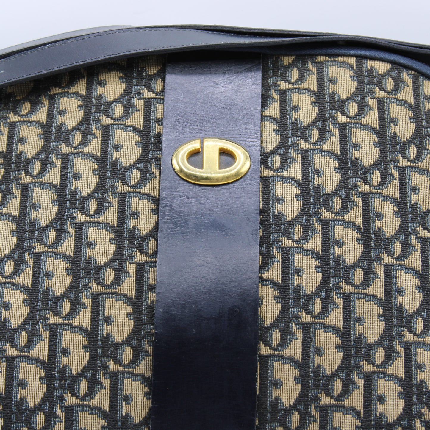 Christian Dior Navy Monogram Canvas Leather Shoulder Bag