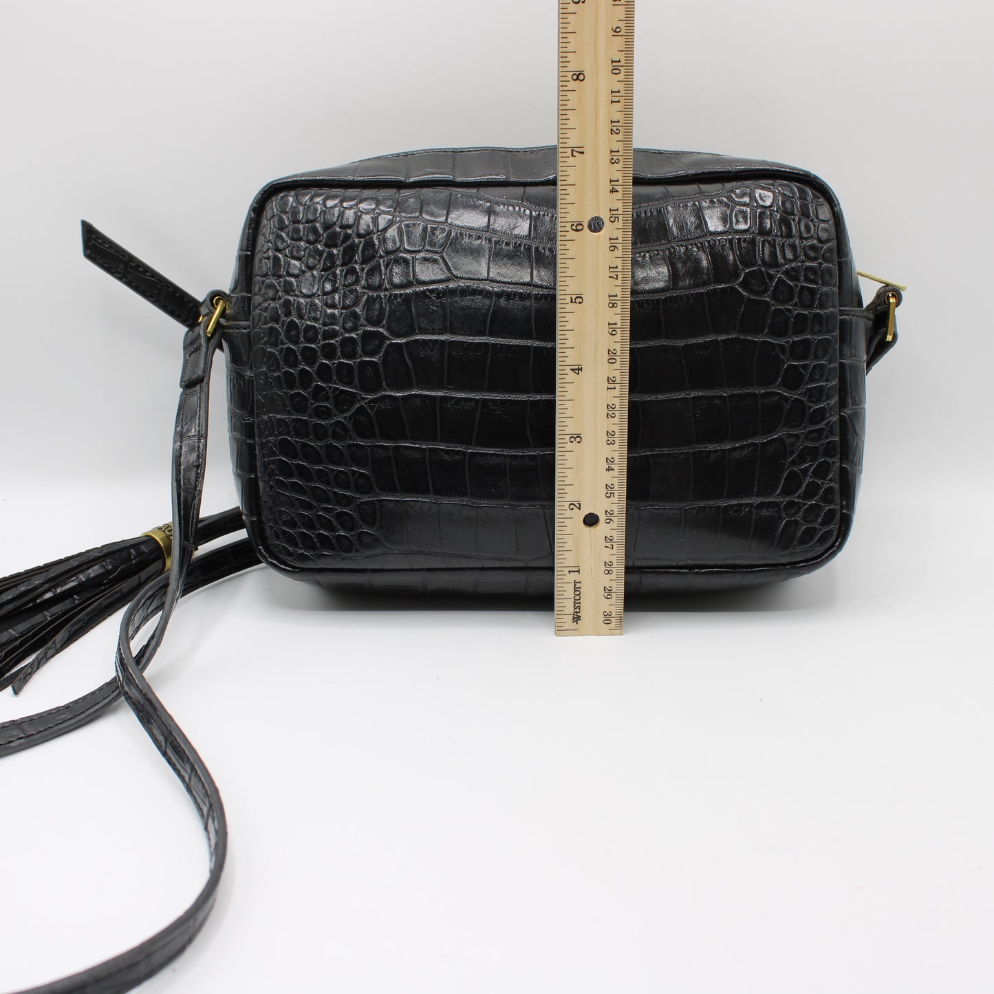 Saint Laurent Black Croc Embossed Matelassé Lou Camera Bag