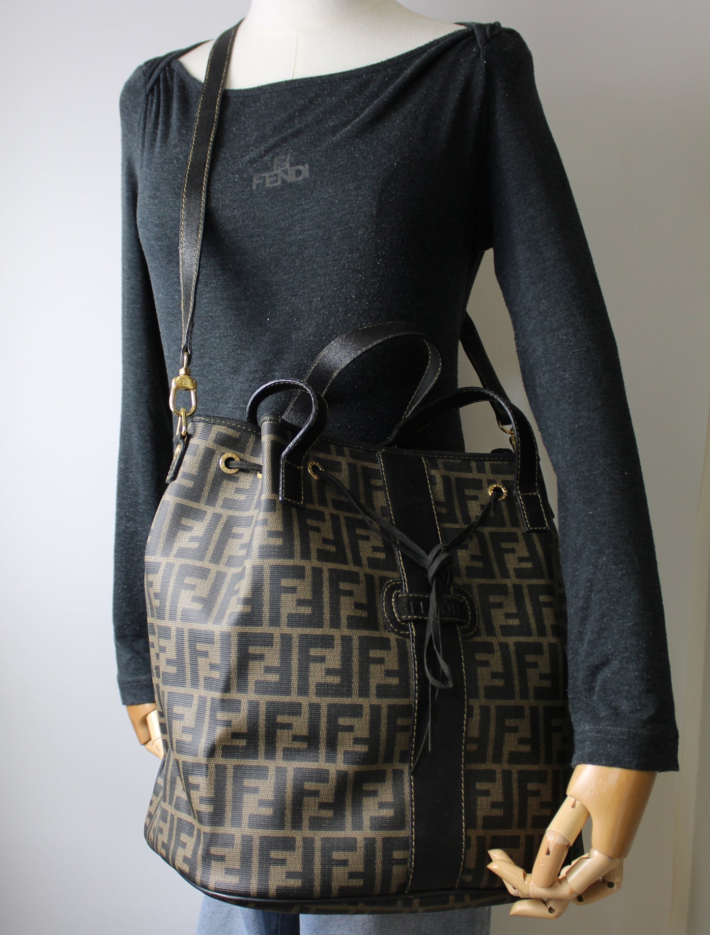 Fendi Brown Zucca Print Leather 2-Way Tote Crossbody Bag