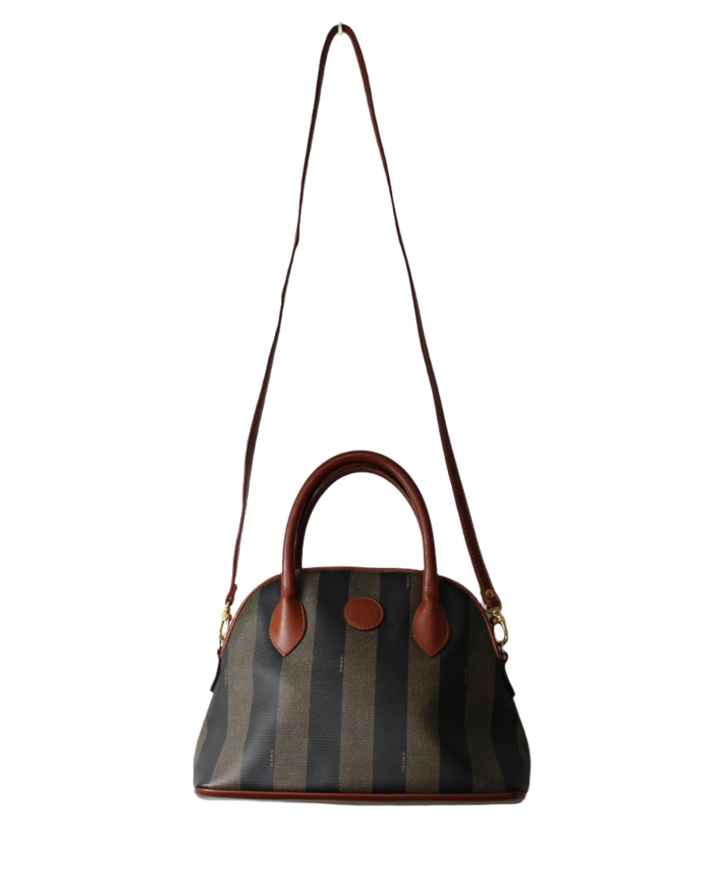 Fendi Brown Striped Pequin Canvas Dome Handbag with Leather