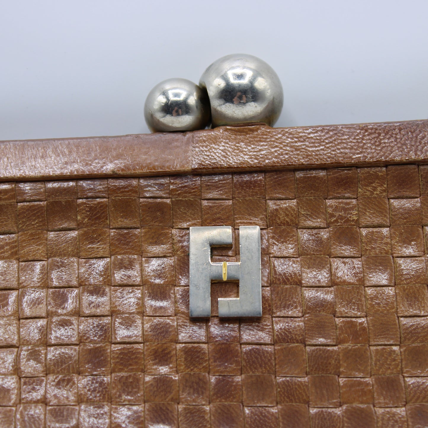 Fendi Camel Brown Woven Leather Crossbody on Chain Bag