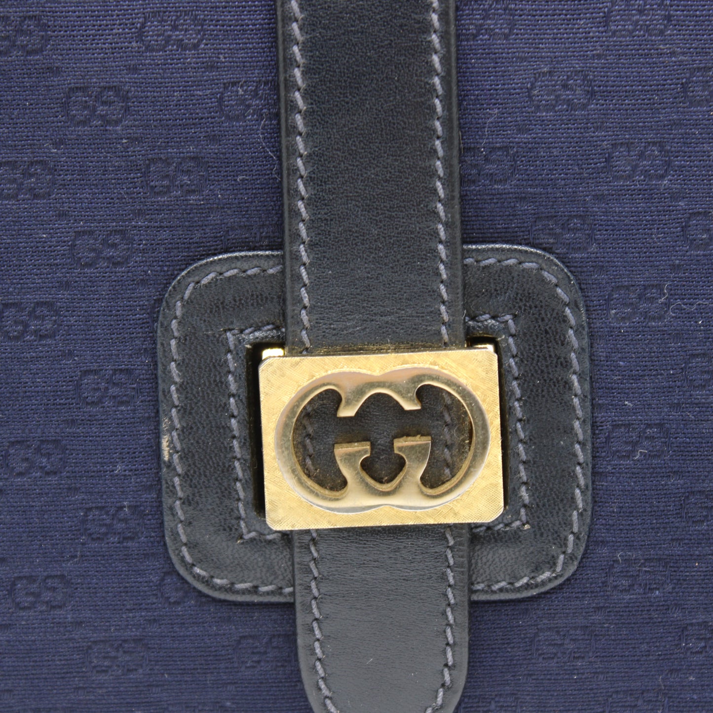 Gucci Navy GG Buckle Cloth Leather Crossbody Bag