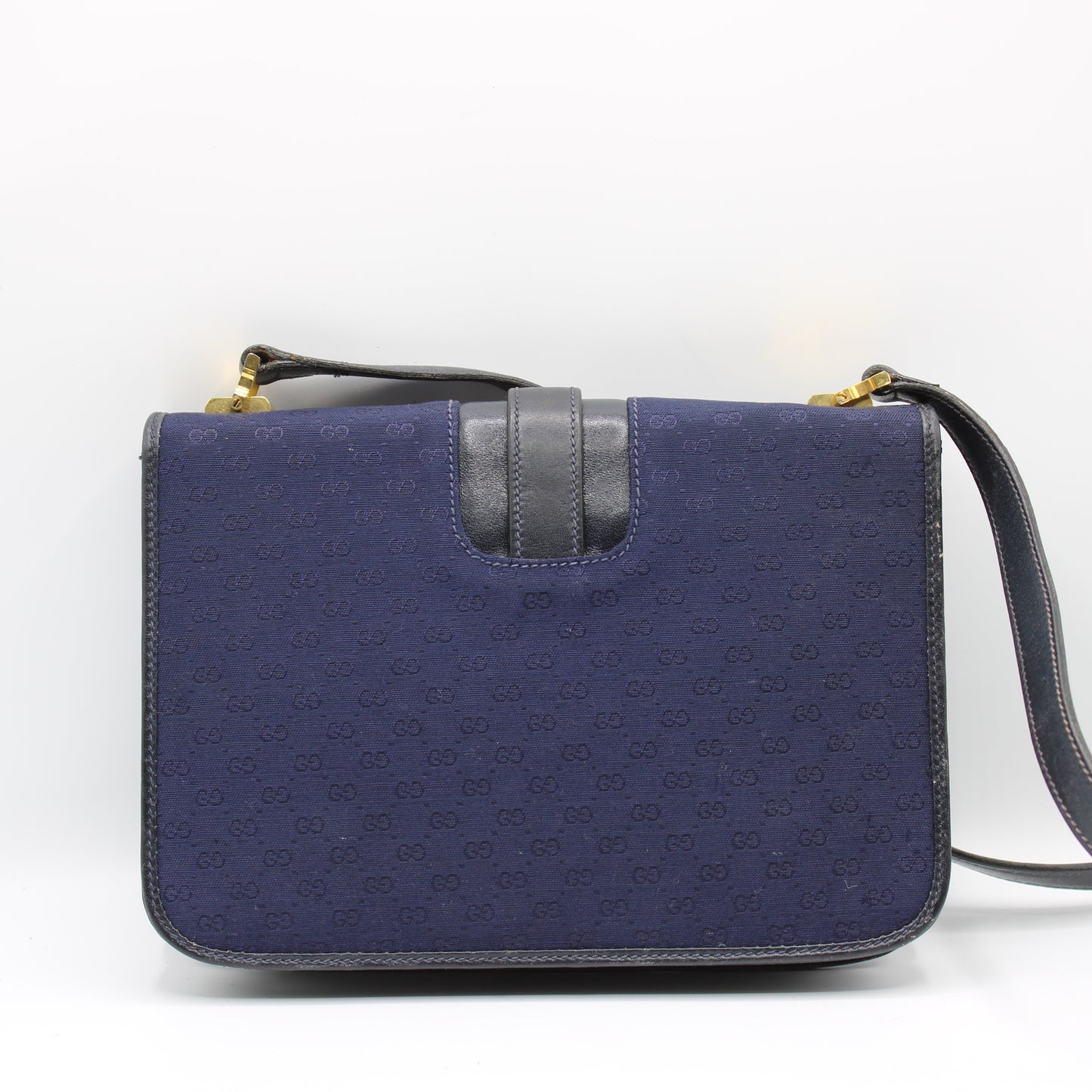 Gucci Navy GG Buckle Cloth Leather Crossbody Bag