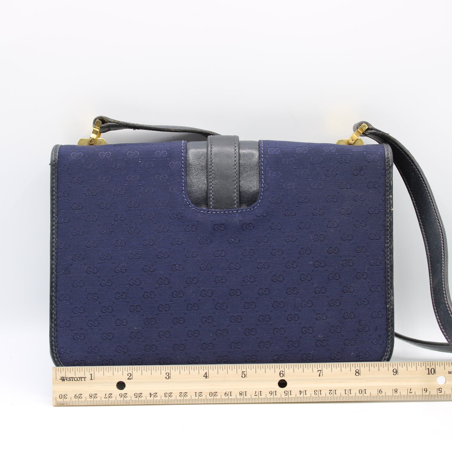 Gucci Navy GG Buckle Cloth Leather Crossbody Bag