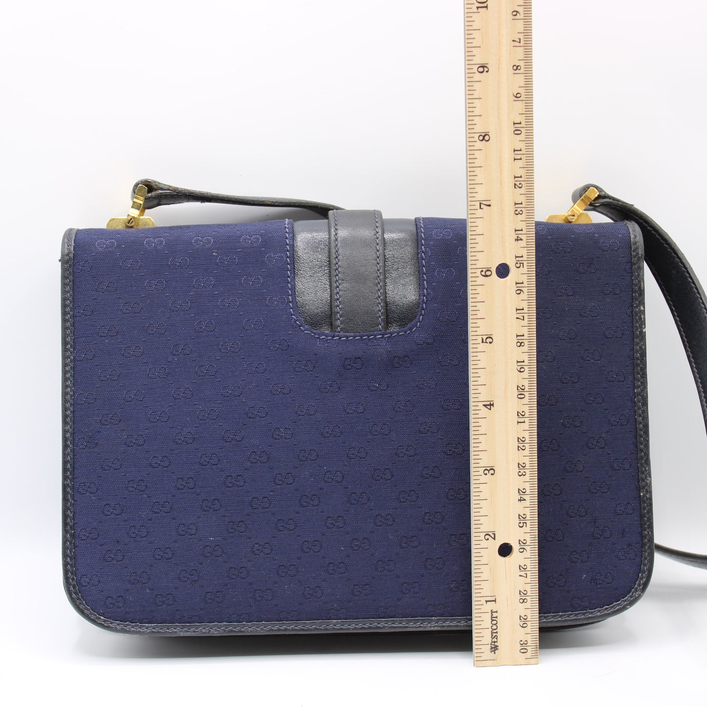 Gucci Navy GG Buckle Cloth Leather Crossbody Bag