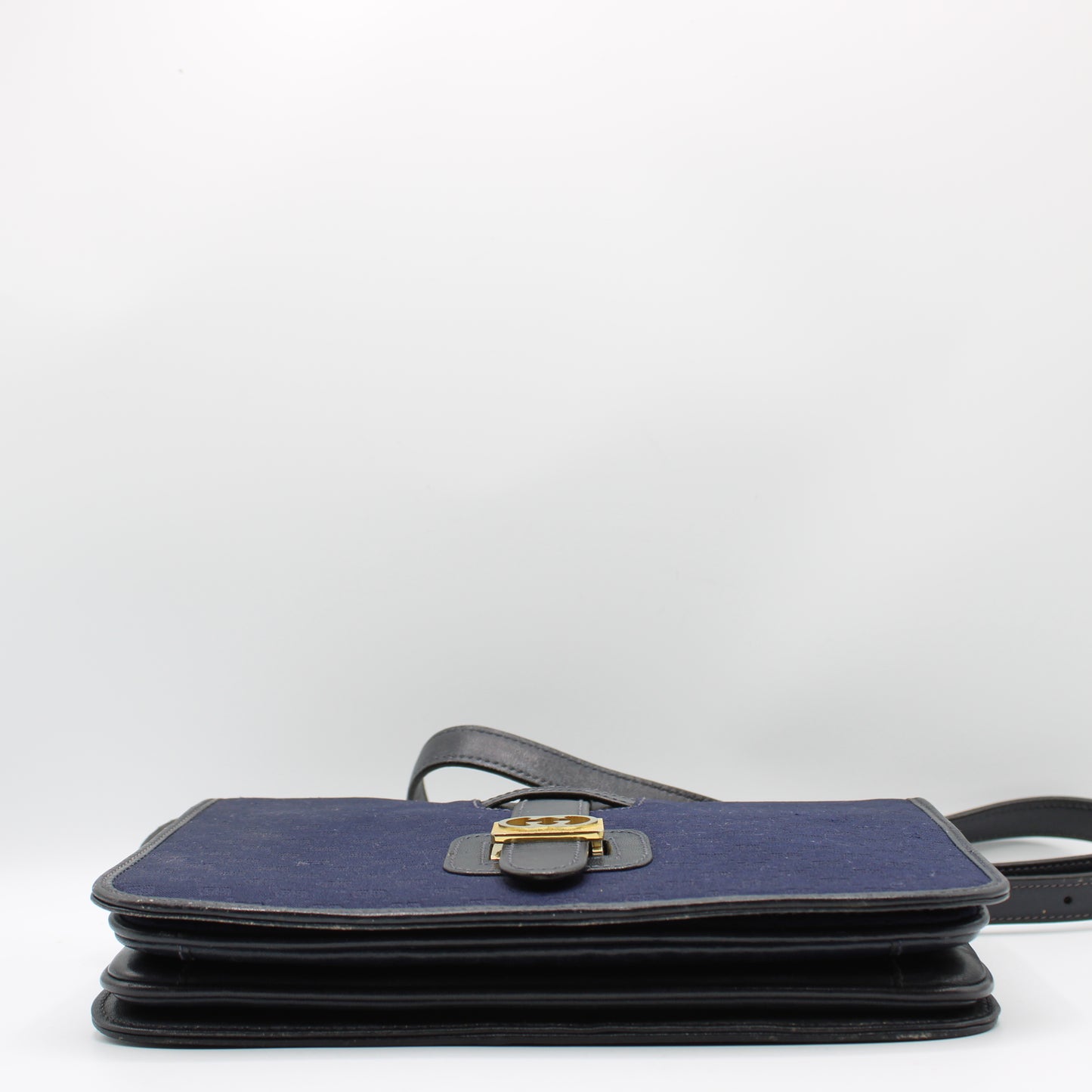 Gucci Navy GG Buckle Cloth Leather Crossbody Bag