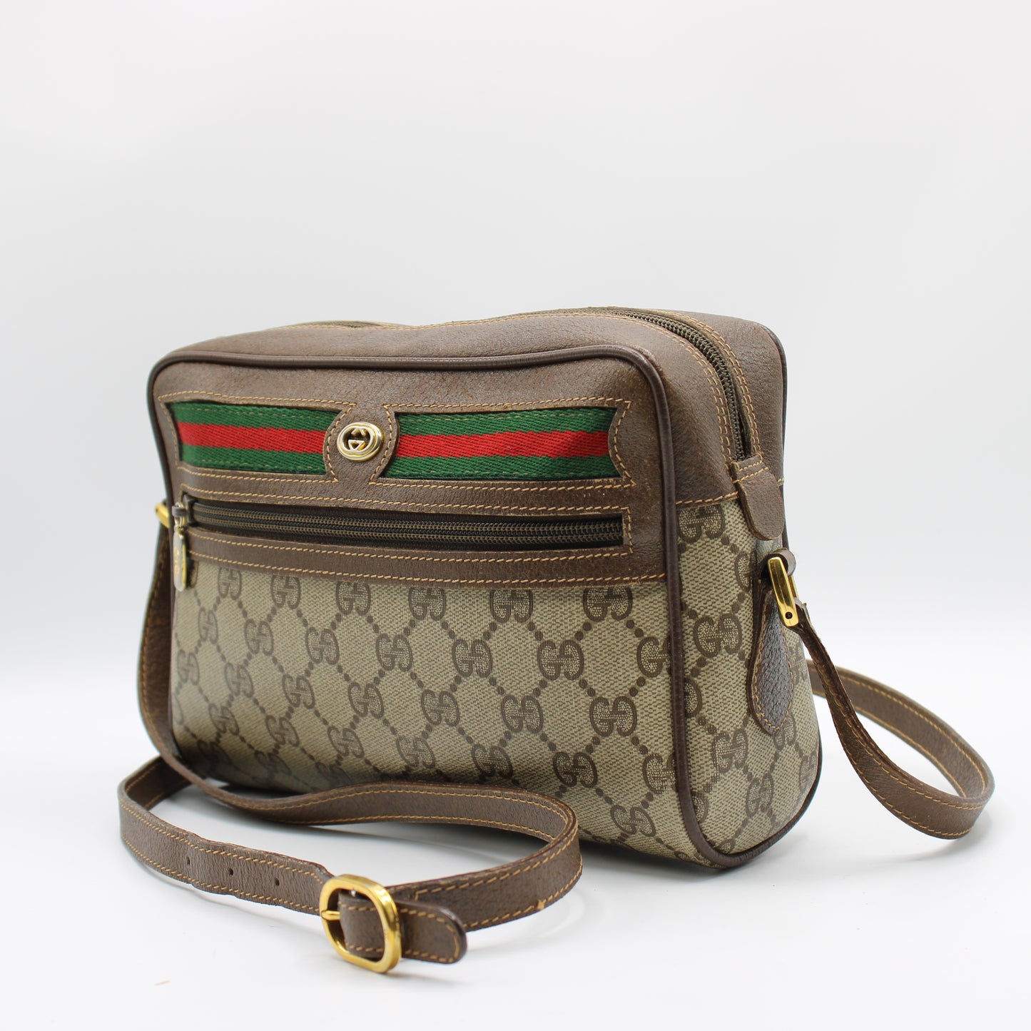 Gucci Ophidia GG Supreme Canvas Crossbody Bag Zippered Compartment