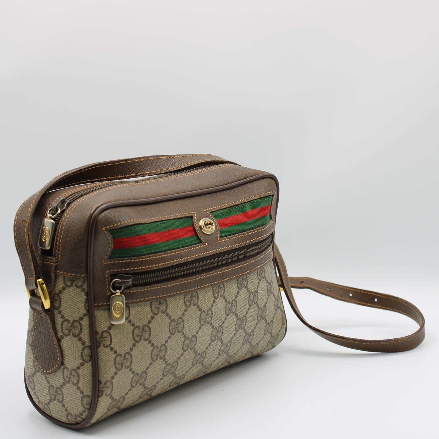 Gucci Ophidia GG Supreme Canvas Crossbody Bag Zippered Compartment