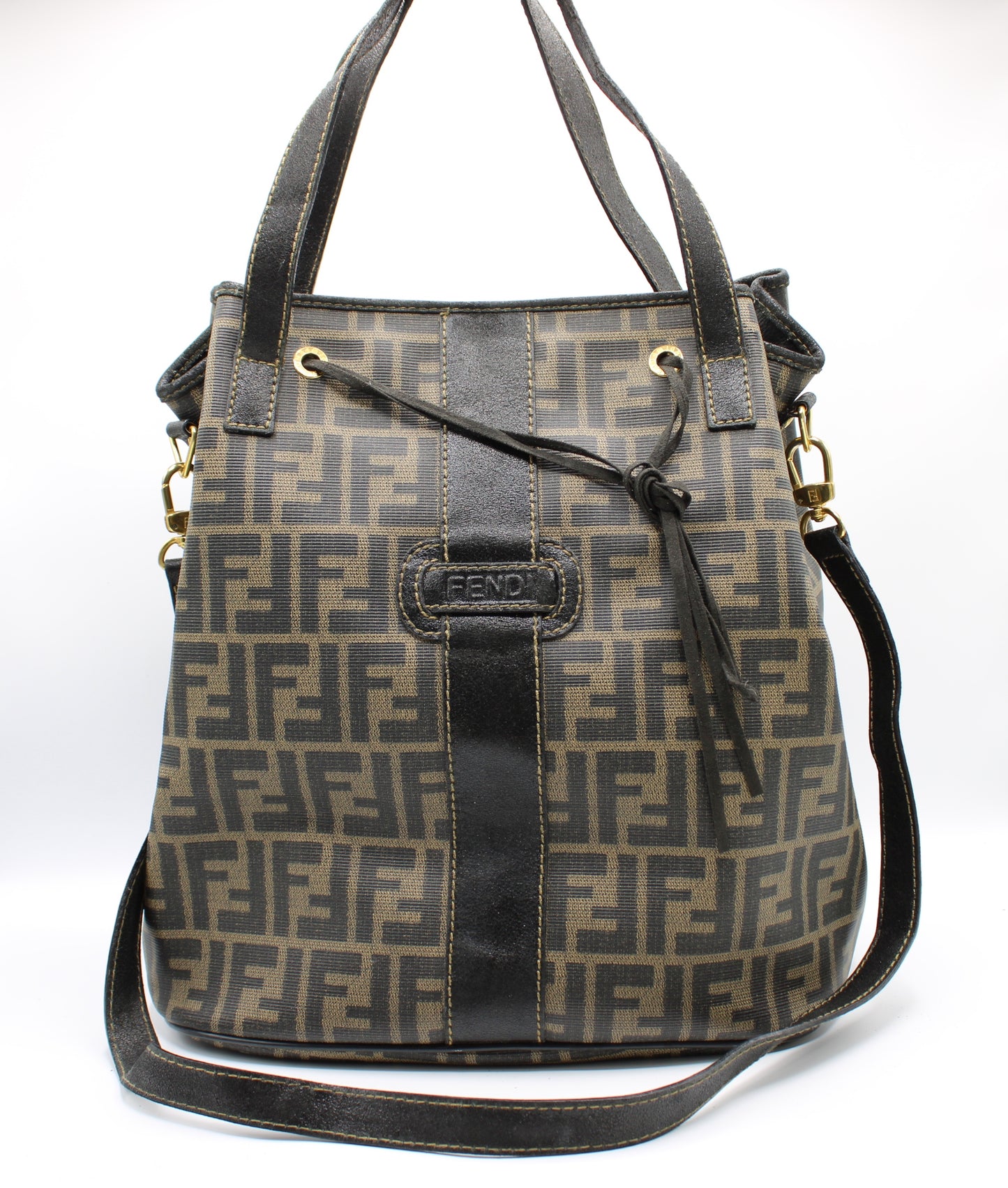 Fendi Brown Zucca Print Leather 2-Way Tote Crossbody Bag