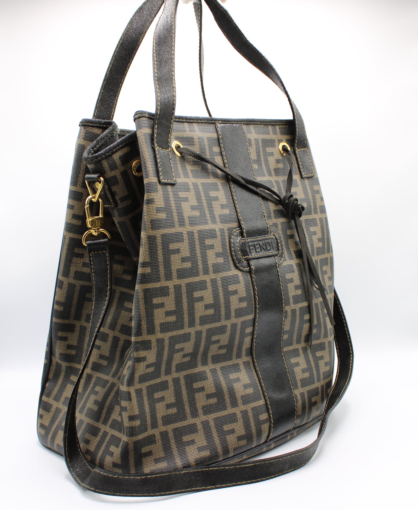 Fendi Brown Zucca Print Leather 2-Way Tote Crossbody Bag