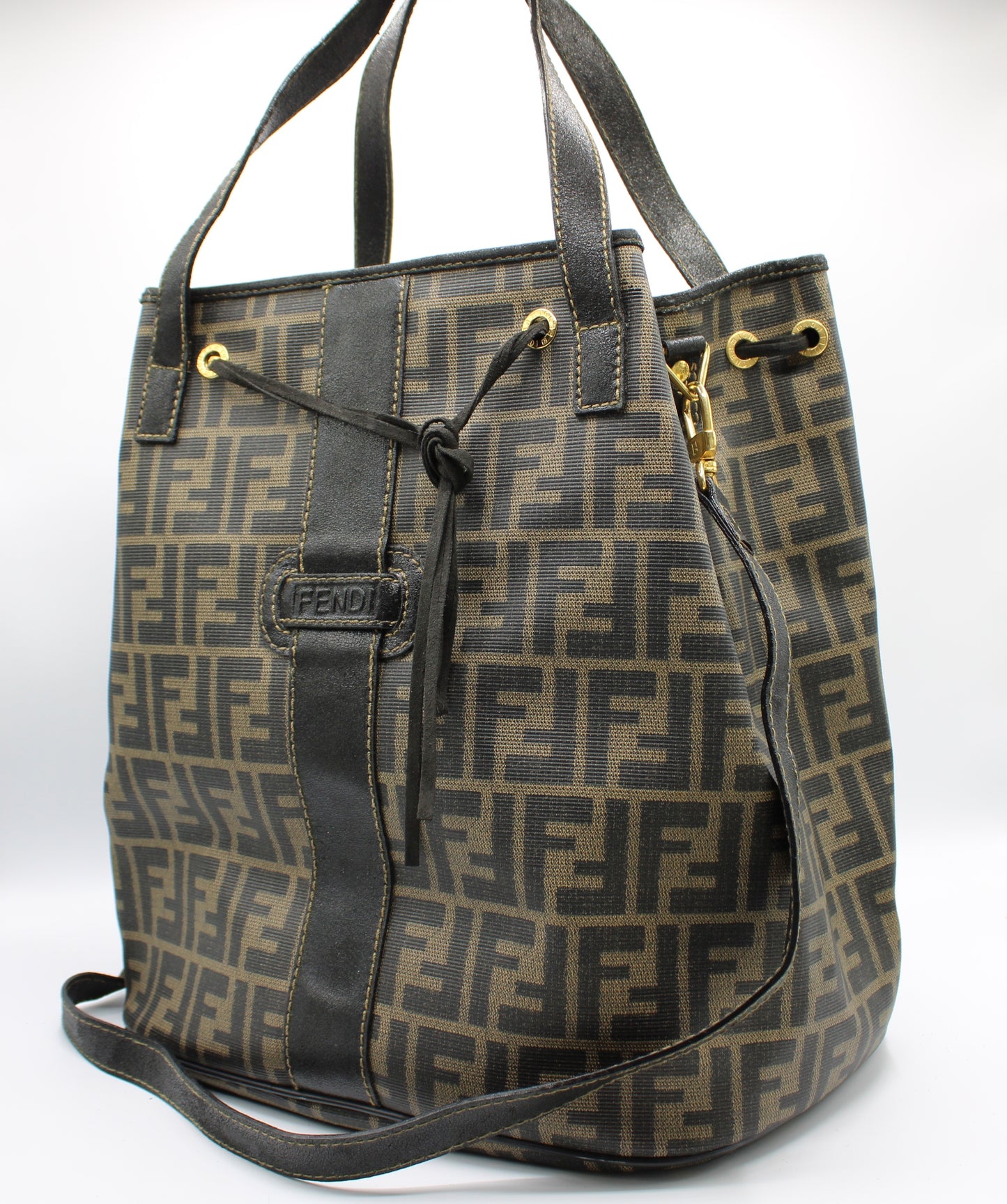 Fendi Brown Zucca Print Leather 2-Way Tote Crossbody Bag