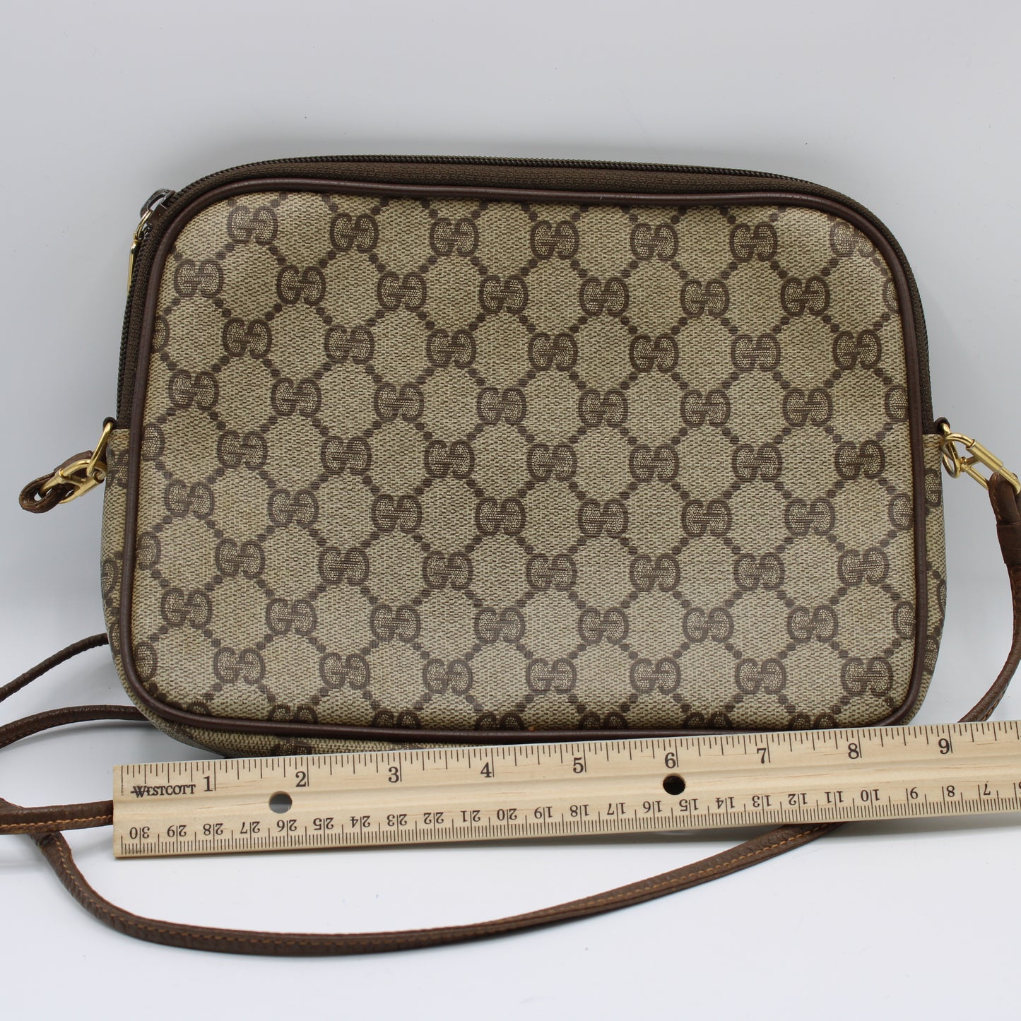 Gucci Beige GG Canvas Leather Crossbody Bag