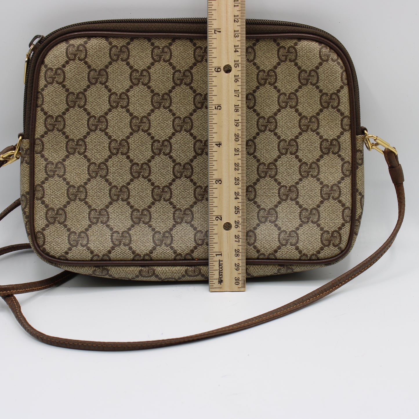 Gucci Beige GG Canvas Leather Crossbody Bag