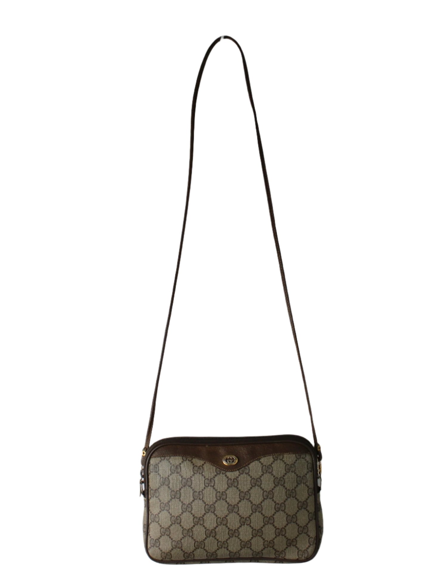 Gucci Brown Ophidia GG Monogram Leather Trim Crossbody Bag