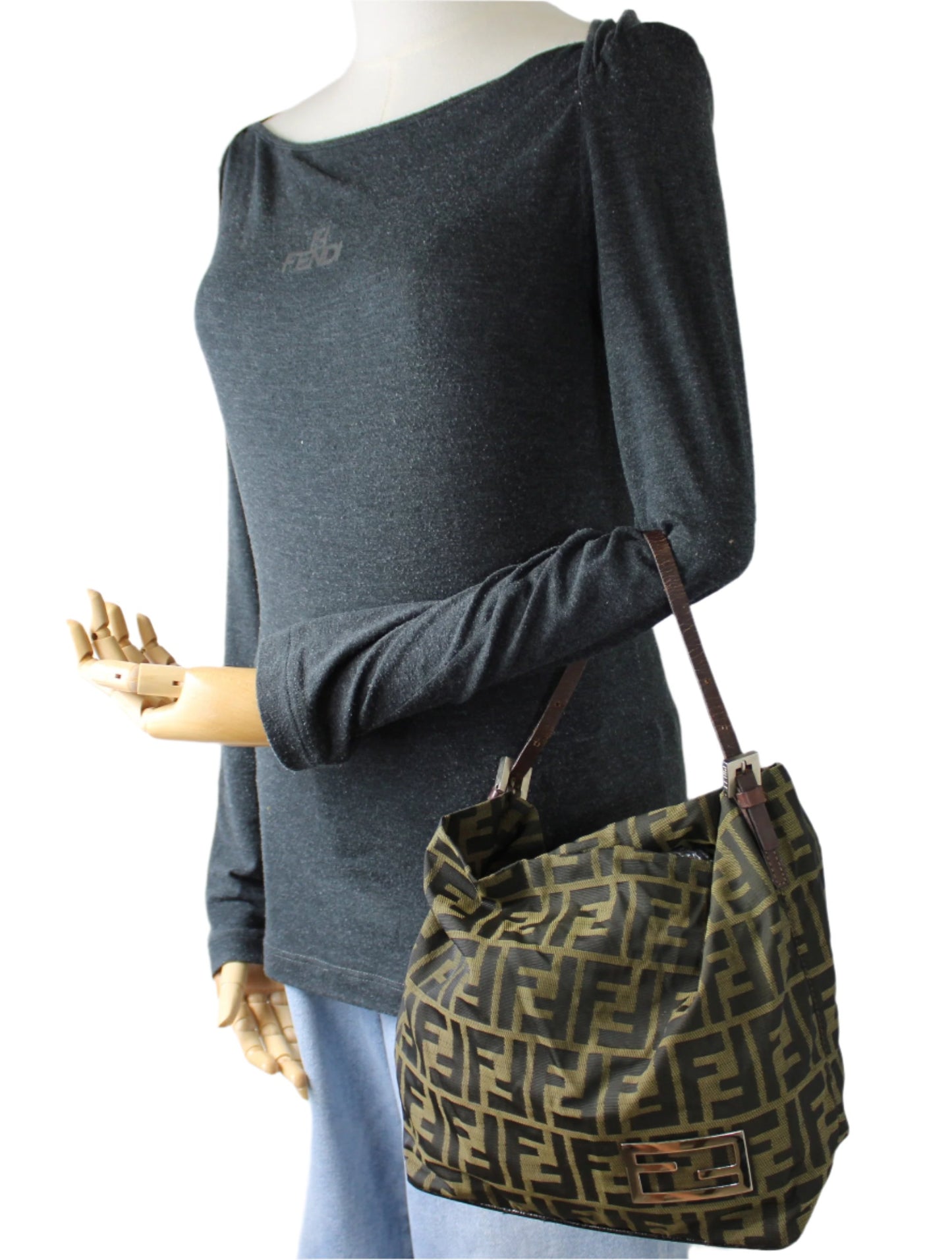 Fendi Zucca Brown Canvas and Leather Shoulder Bag