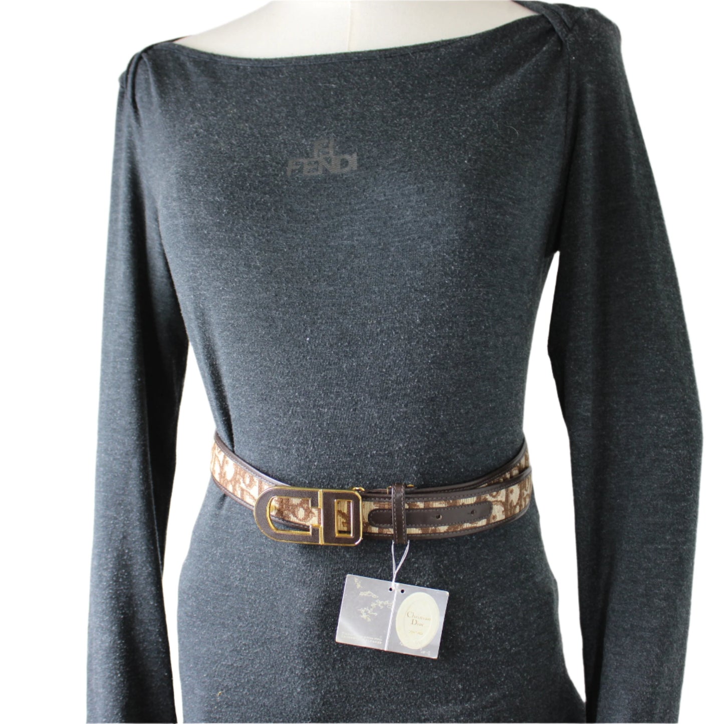 Christian Dior Brown Trotter Monogram Leather Belt Gold Logo Buckle