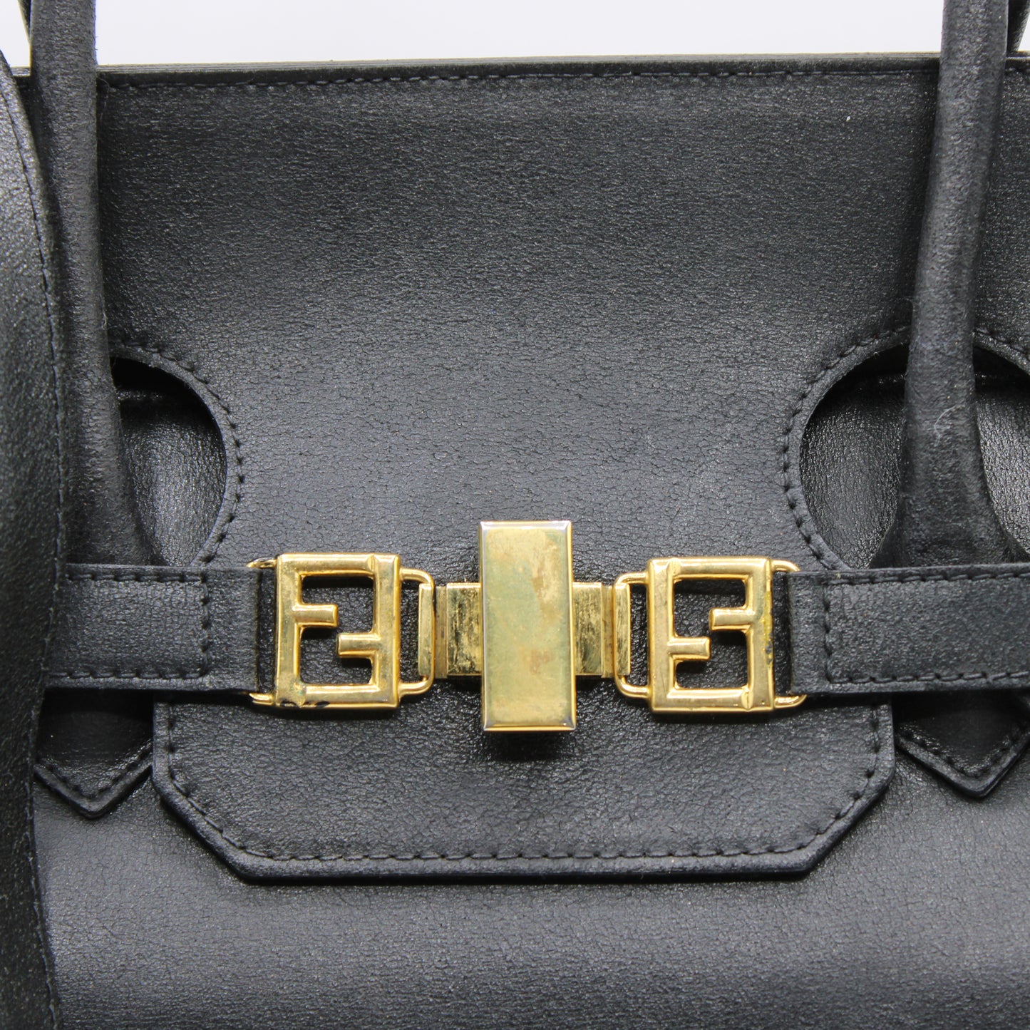 Fendi Peekaboo Black Leather Two-Way Crossbody Birkin Style Bag