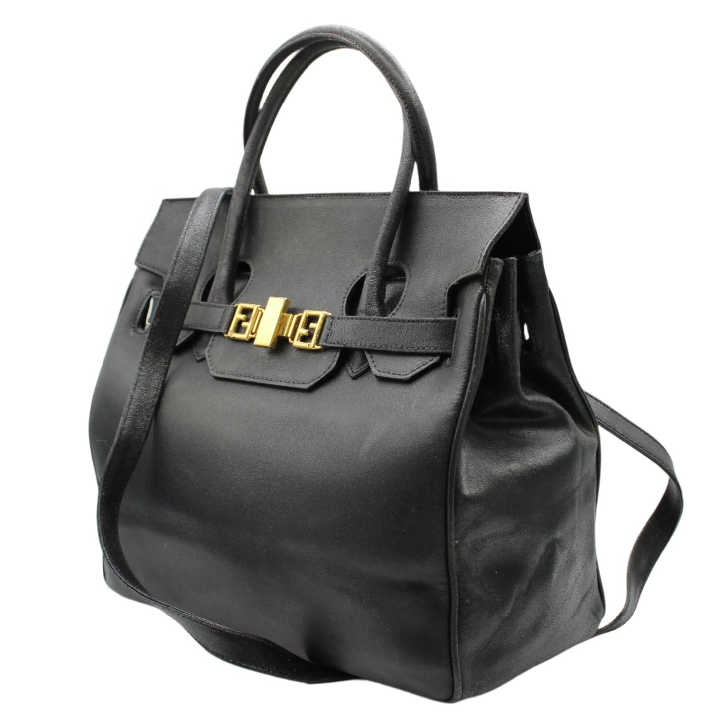 Fendi Peekaboo Black Leather Two-Way Crossbody Birkin Style Bag