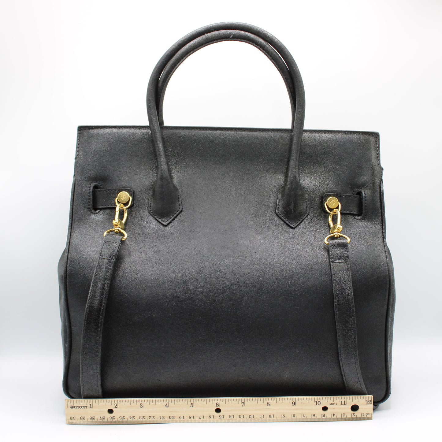 Fendi Peekaboo Black Leather Two-Way Crossbody Birkin Style Bag