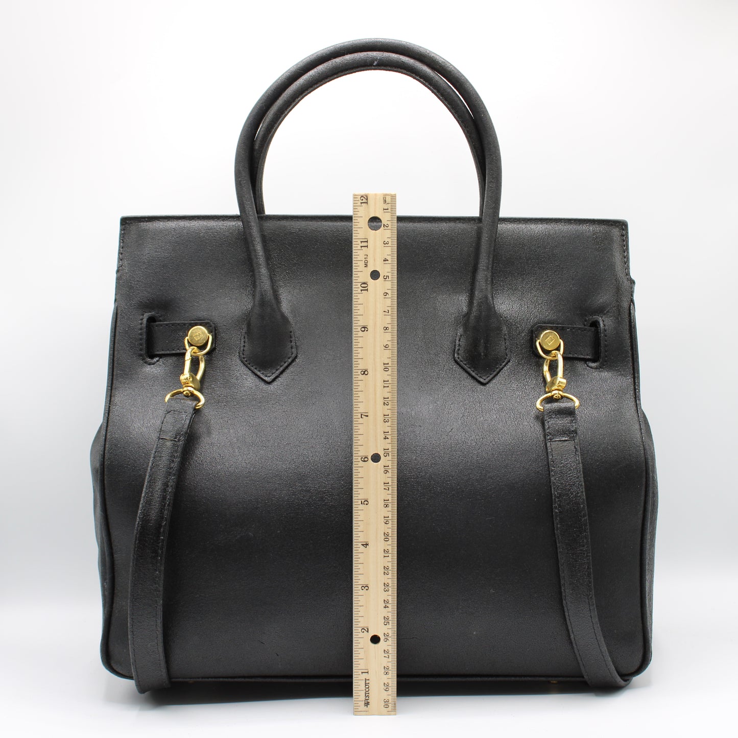 Fendi Peekaboo Black Leather Two-Way Crossbody Birkin Style Bag