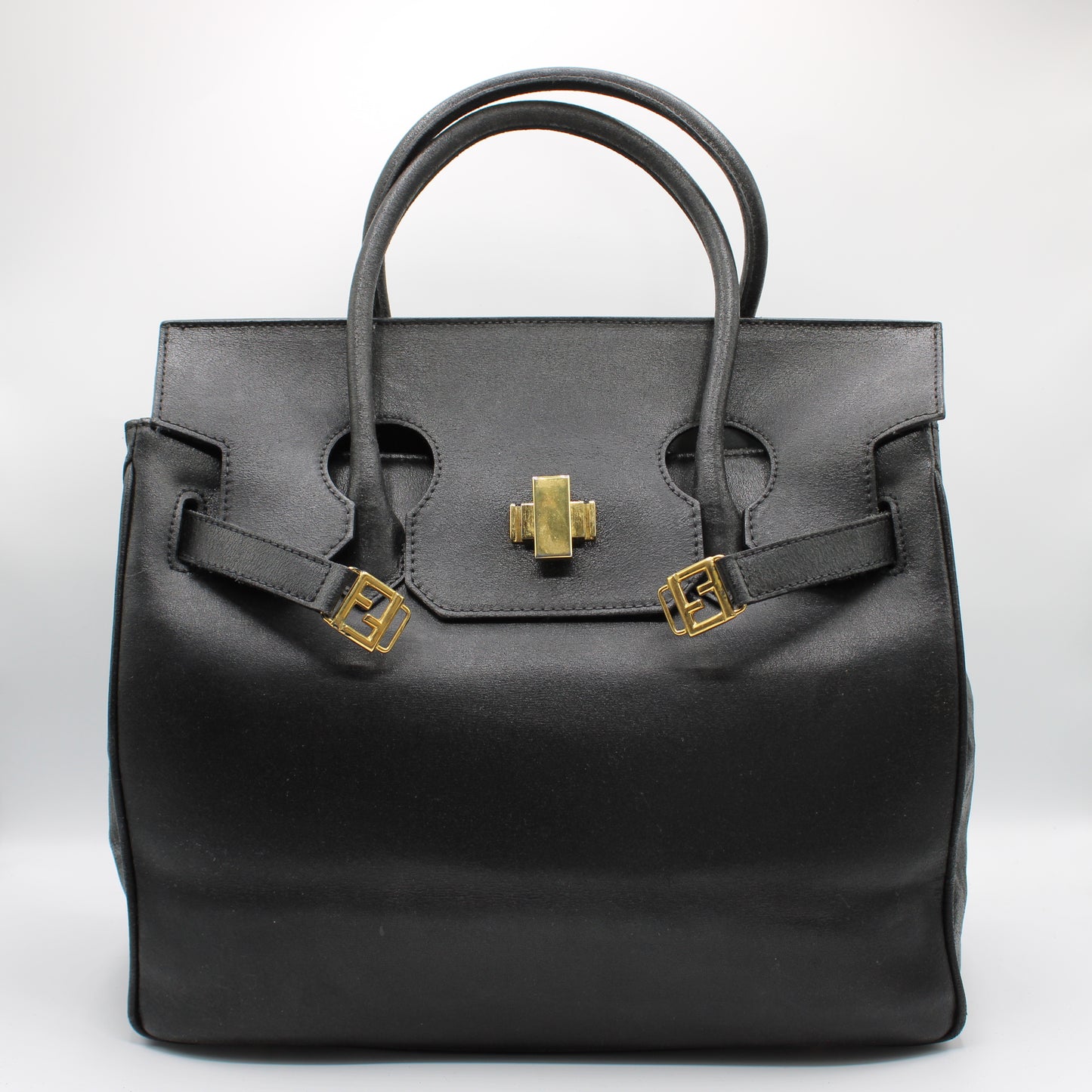 Fendi Peekaboo Black Leather Two-Way Crossbody Birkin Style Bag