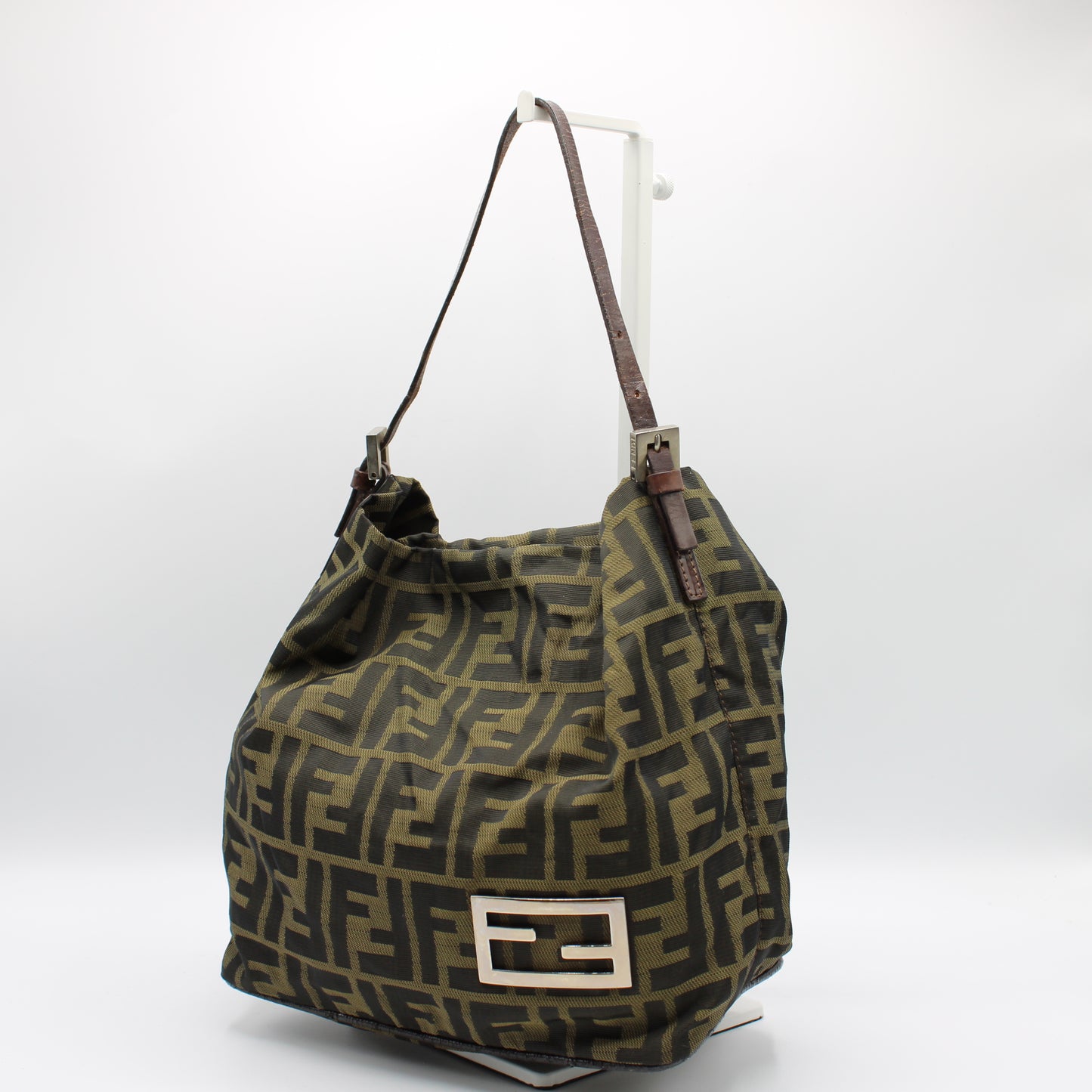 Fendi Zucca Brown Canvas and Leather Shoulder Bag