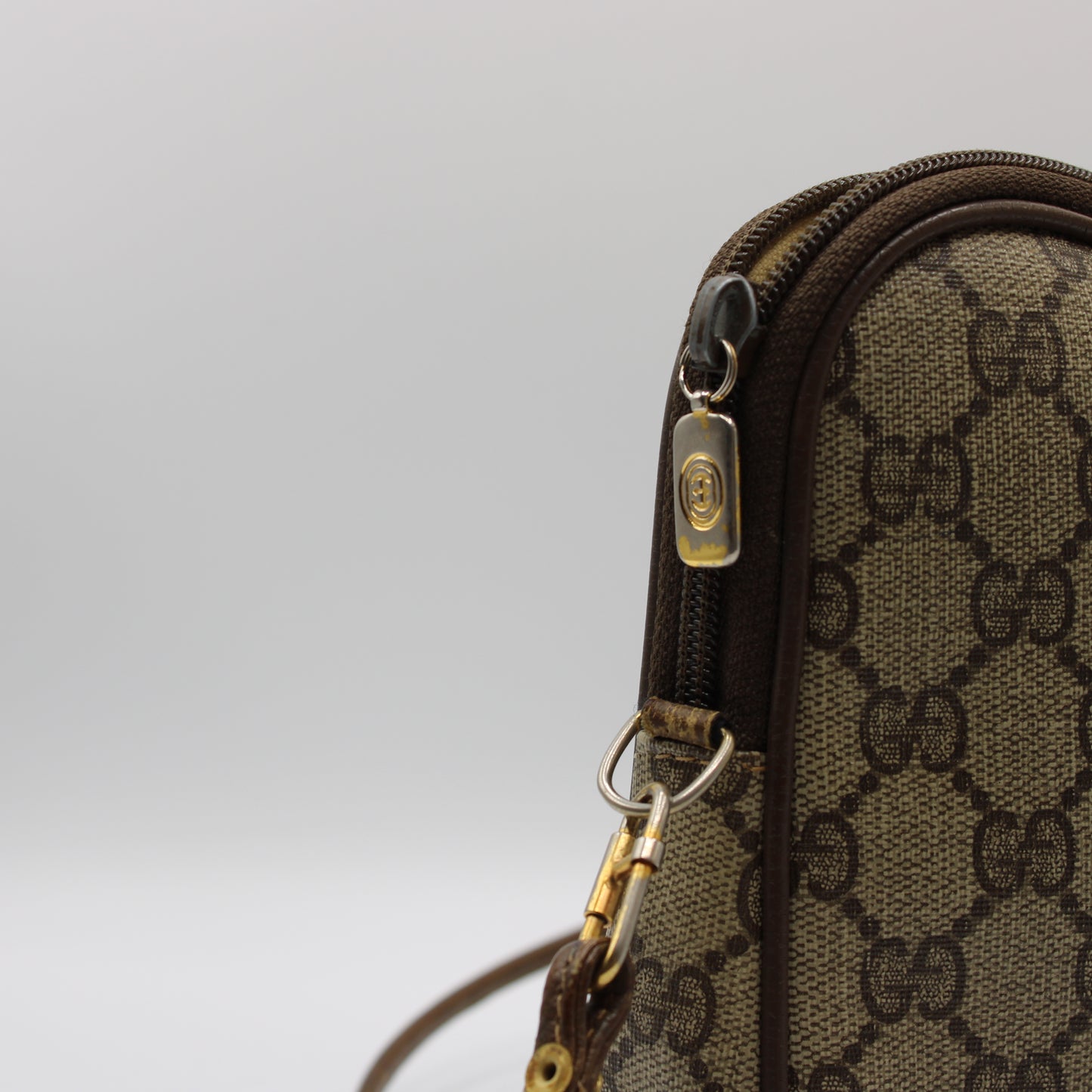 Gucci Brown Ophidia GG Monogram Leather Trim Crossbody Bag