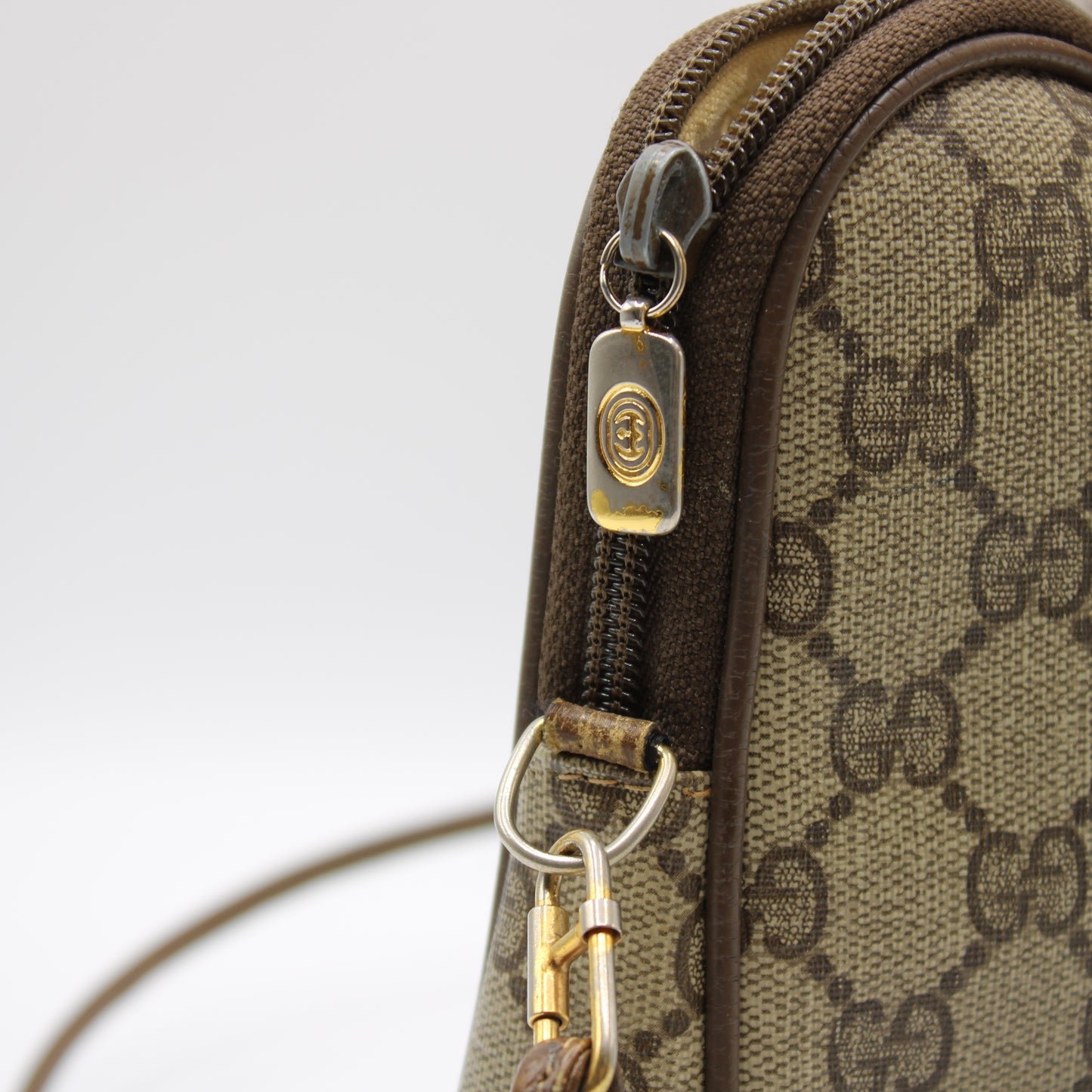 Gucci Brown Ophidia GG Monogram Leather Trim Crossbody Bag