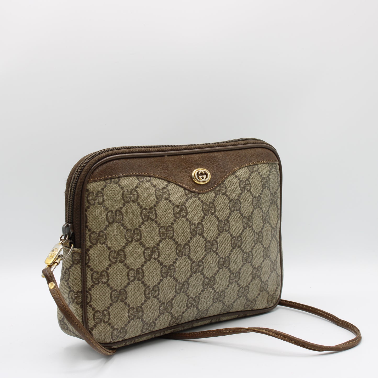 Gucci Brown Ophidia GG Monogram Leather Trim Crossbody Bag