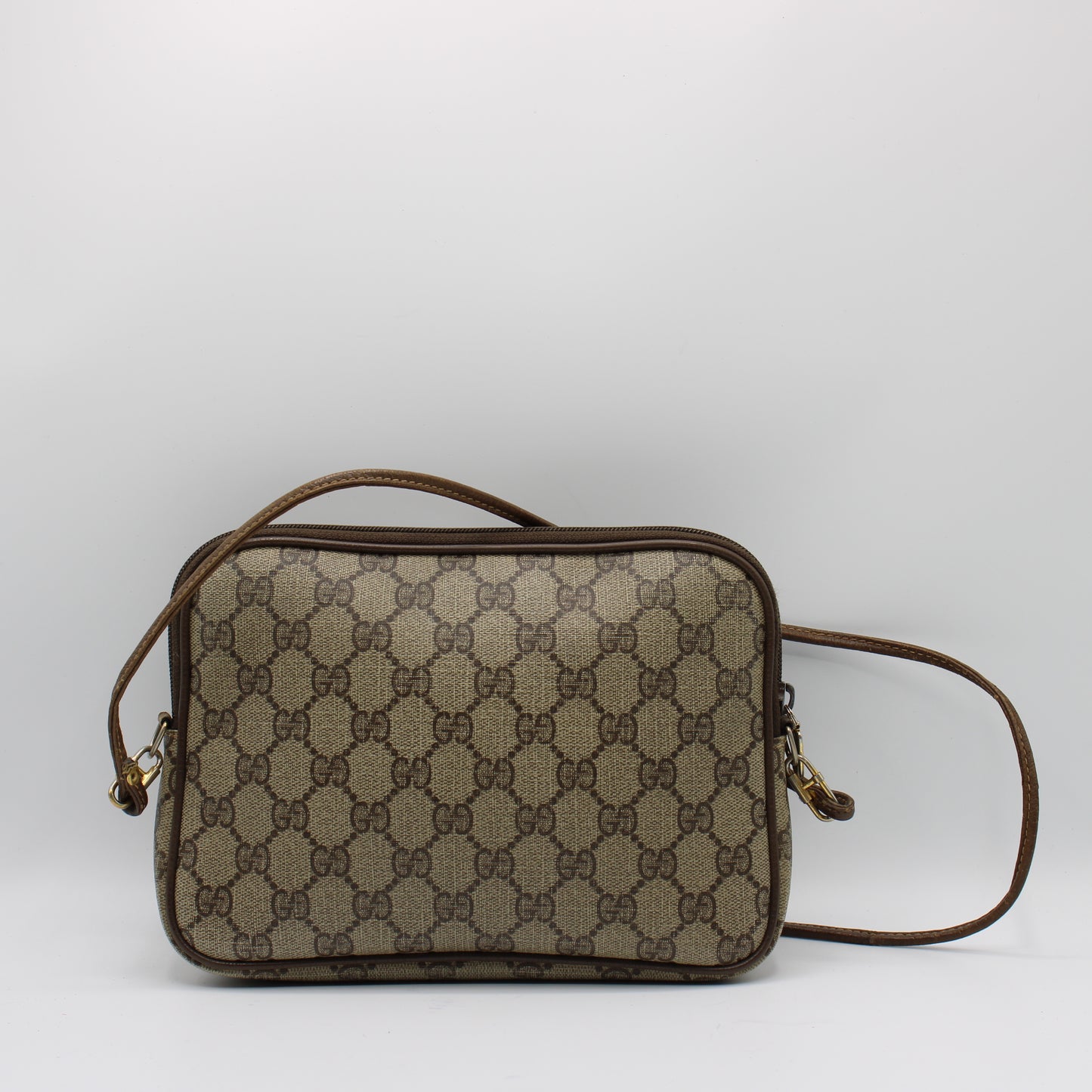 Gucci Brown Ophidia GG Monogram Leather Trim Crossbody Bag