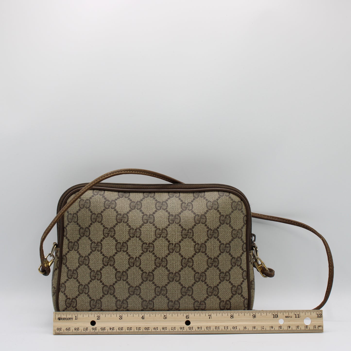 Gucci Brown Ophidia GG Monogram Leather Trim Crossbody Bag