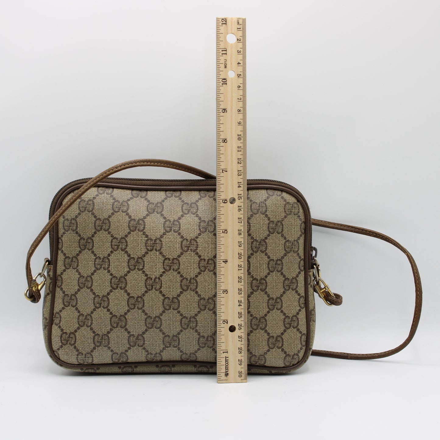 Gucci Brown Ophidia GG Monogram Leather Trim Crossbody Bag