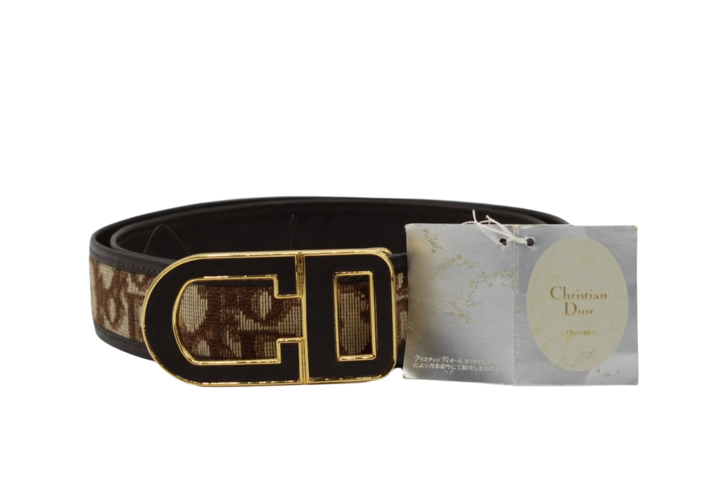 Christian Dior Brown Trotter Monogram Leather Belt Gold Logo Buckle