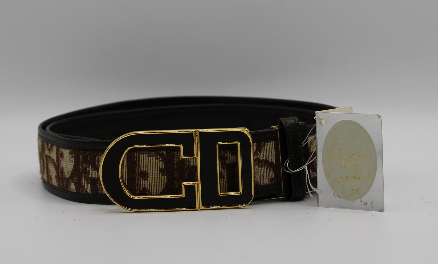 Christian Dior Brown Trotter Monogram Leather Belt Gold Logo Buckle