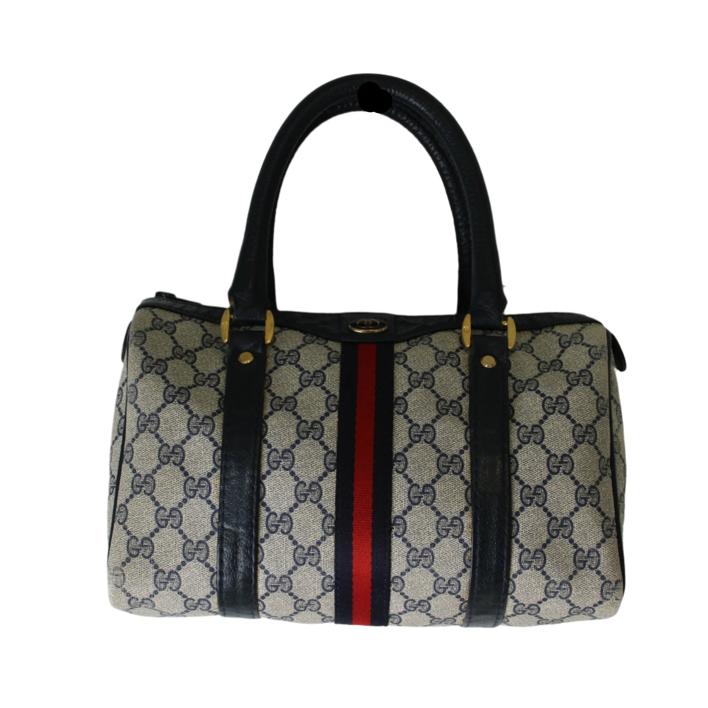 Gucci Ophidia Supreme Canvas Boston Bag Navy Leather Handles