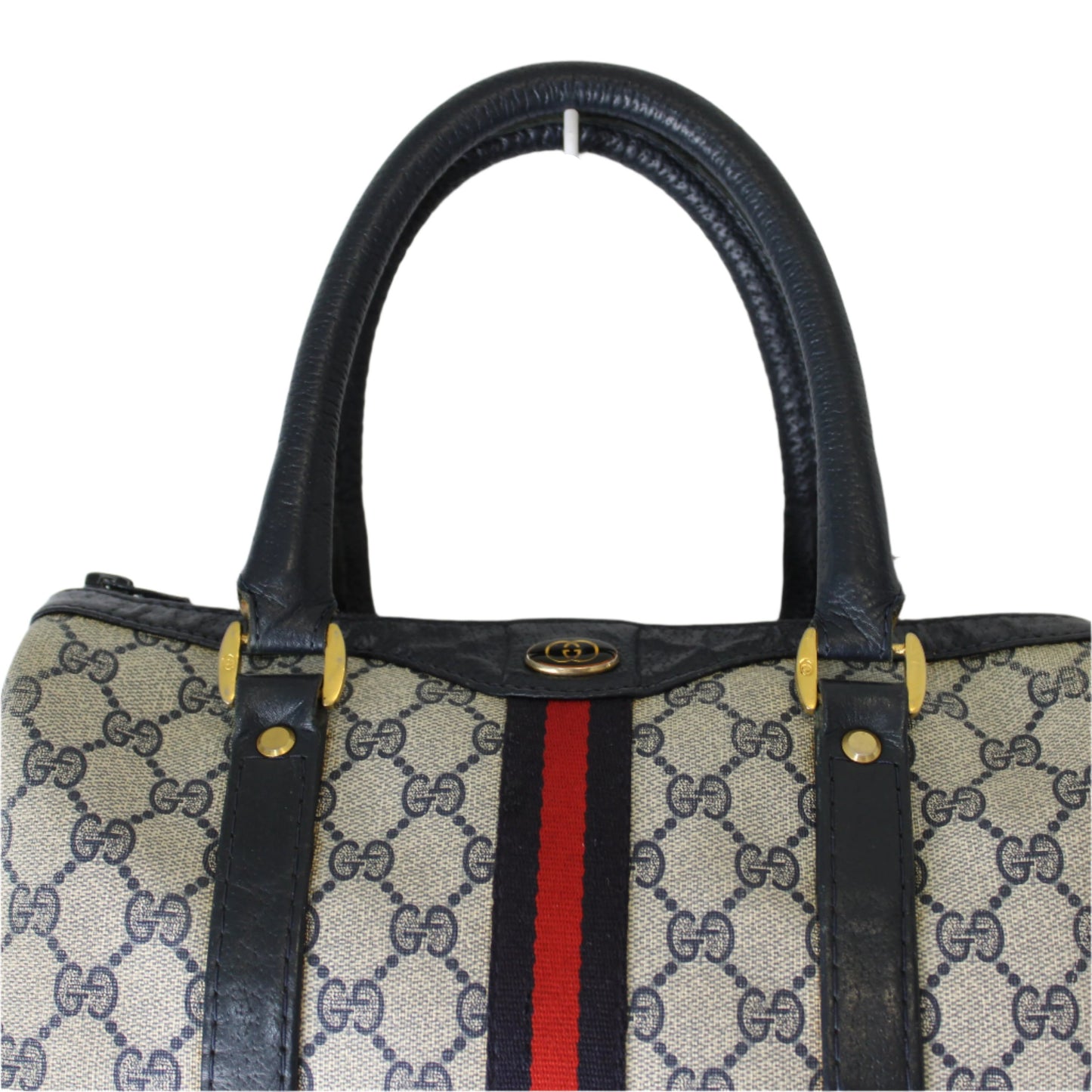 Gucci Ophidia Supreme Canvas Boston Bag Navy Leather Handles