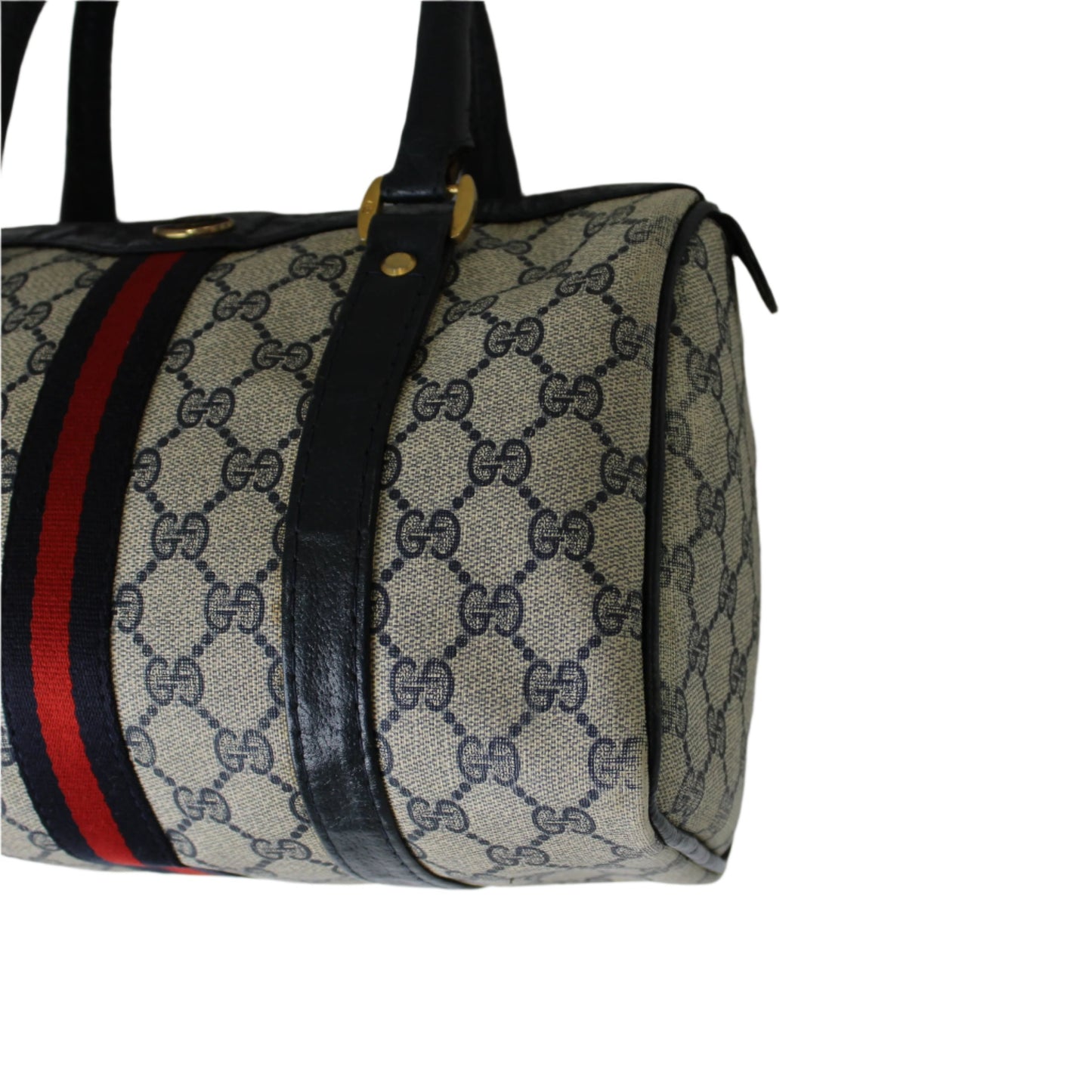 Gucci Ophidia Supreme Canvas Boston Bag Navy Leather Handles