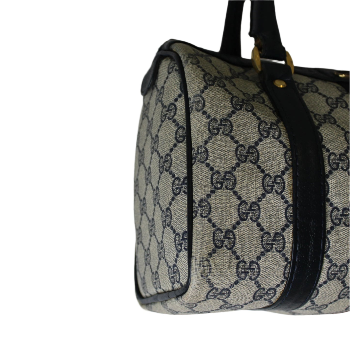 Gucci Ophidia Supreme Canvas Boston Bag Navy Leather Handles