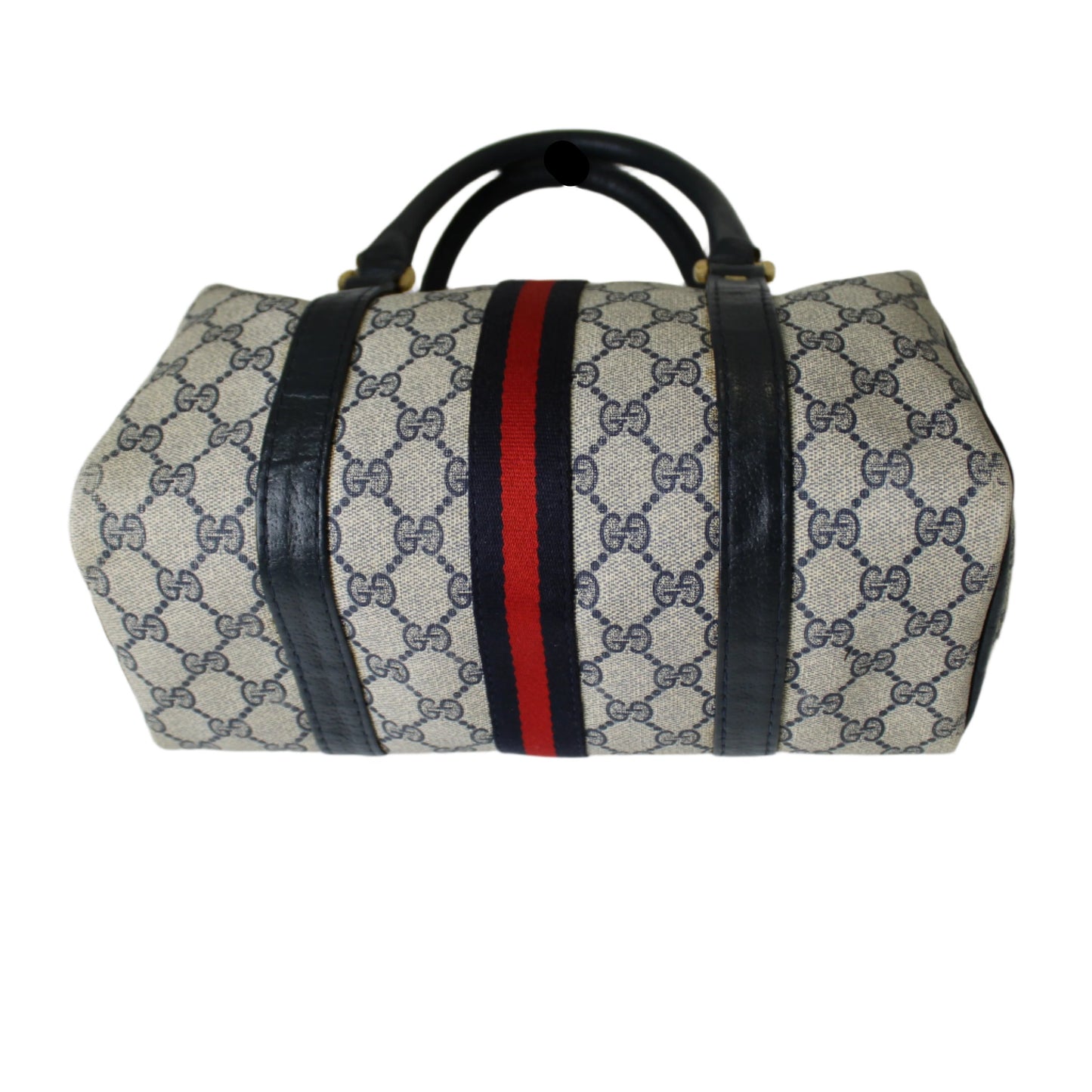 Gucci Ophidia Supreme Canvas Boston Bag Navy Leather Handles