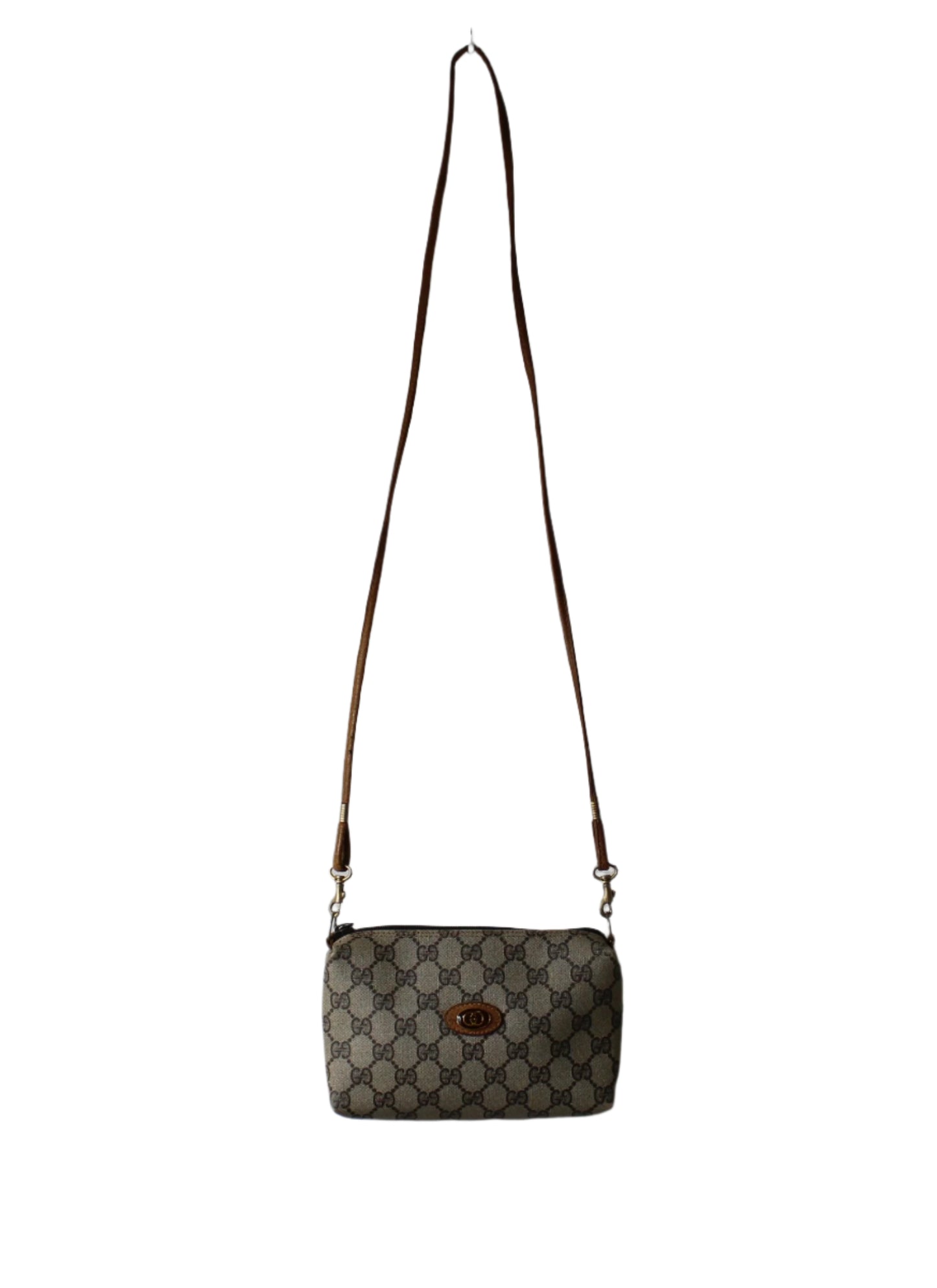 Gucci Beige Brown GG Canvas Leather Crossbody Bag