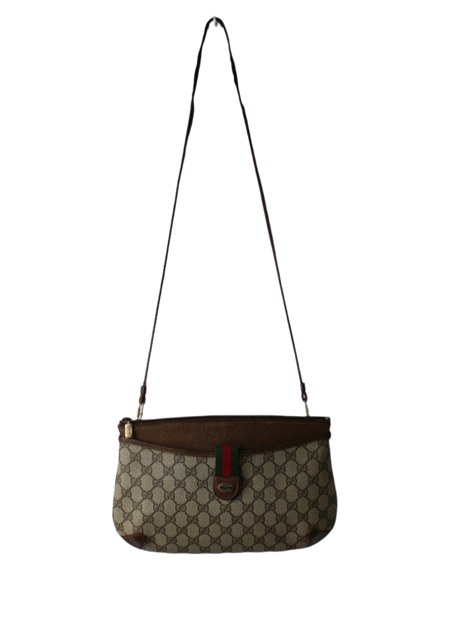 Gucci Beige and Brown GG Canvas Leather Crossbody Bag